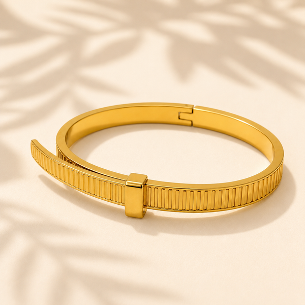 Gold Slim Bar Set Diamond Oval Kada for Women | Horizontal Bar Stone Quick Stainless Steel Ladies Bangle | Contemporary Festive Jewellery - House of Viya