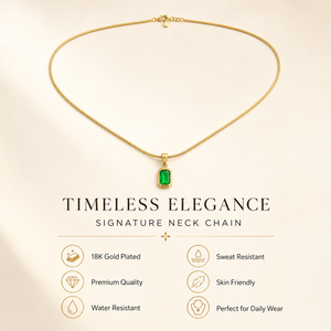 Chains Gold-Tone Snake Chain with Green Stone Pendant for Women
