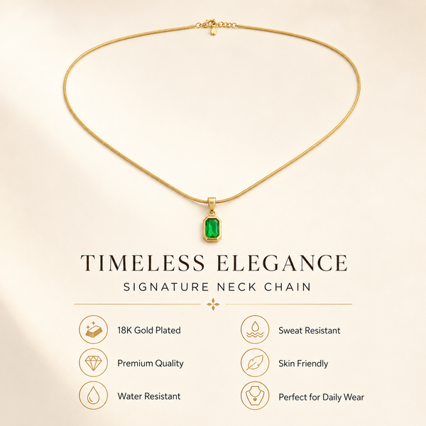 Chains Gold-Tone Snake Chain with Green Stone Pendant for Women