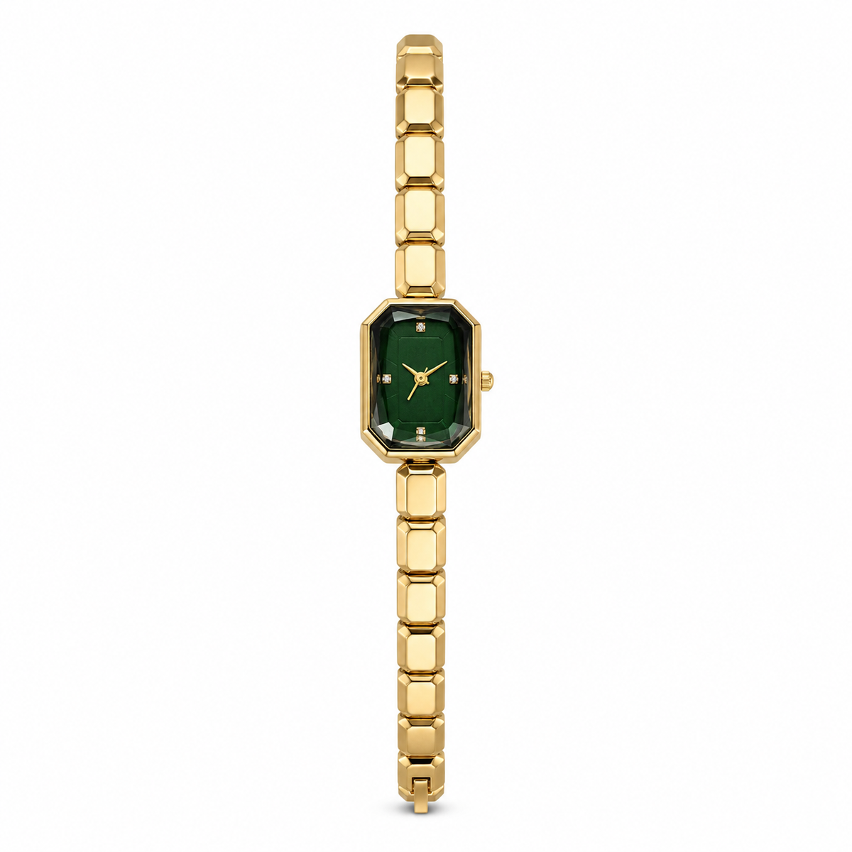 Watches Gold-Tone Rectangular Green Dial Brick Link Bracelet Watch for Women