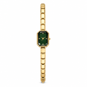 Watches Gold-Tone Rectangular Green Dial Brick Link Bracelet Watch for Women