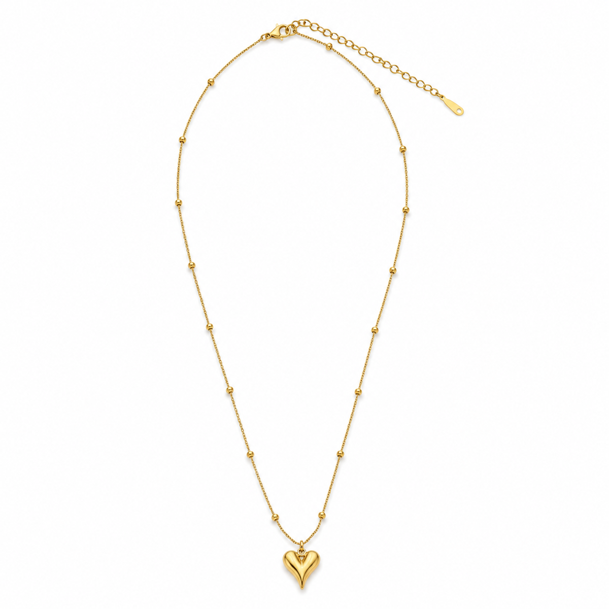 Chain 18K Gold-Plated Beaded Chain with Small V-Heart Pendant