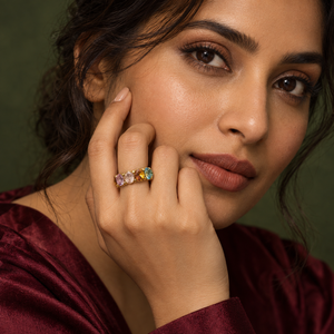 Rings Dual-Tone Polished Rainbow Stone Statement Ring
