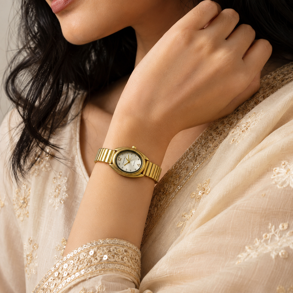 Watches Gold-Tone Oval Dial Classic Stretch Bracelet Watch for Women - House of Viya