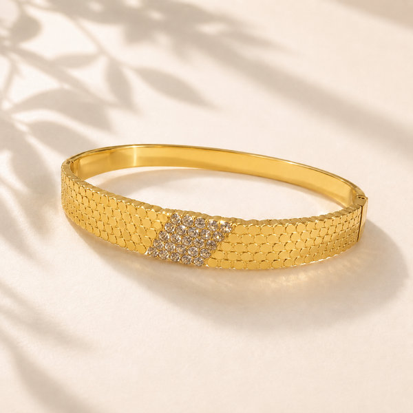 Gold Eternity Diamond All-Around Oval Kada for Women | Full Stone Coverage Stainless Steel Ladies Bangle | Premium Festive Jewellery - House of Viya