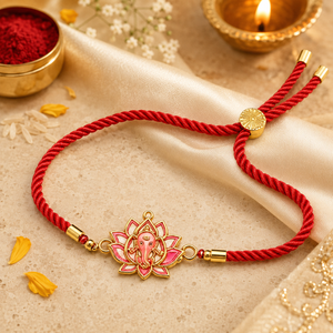 Rakhi Stone-Studded Lotus Ganesha Religious Floral Rakhi