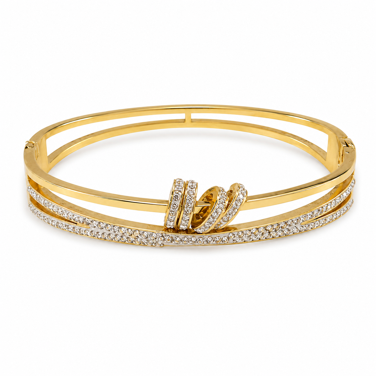 Kadas Gold-Tone Rhinestone-Studded Kada with Screw-Motif Design for Women