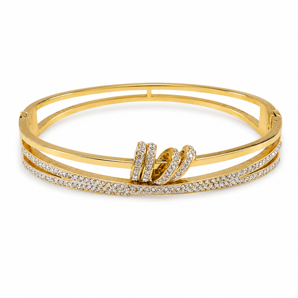 Kadas Gold-Tone Rhinestone-Studded Kada with Screw-Motif Design for Women - House of Viya
