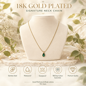 Chain 18K Gold-Plated Fine Chain with Teardrop Green Stone Pendant - House of Viya