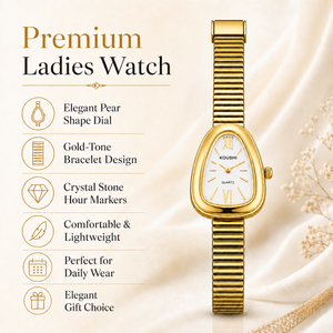 Watches Gold-Tone Pear Shape Dial Crystal Stone Hour Markers Bracelet Watch for Women