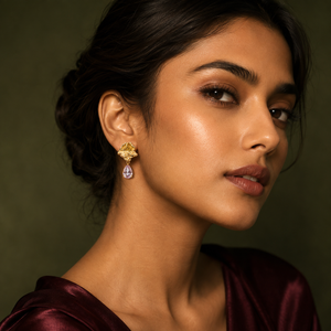 Earrings Gold-Tone Ornamental Filigree Stone Earrings - House of Viya