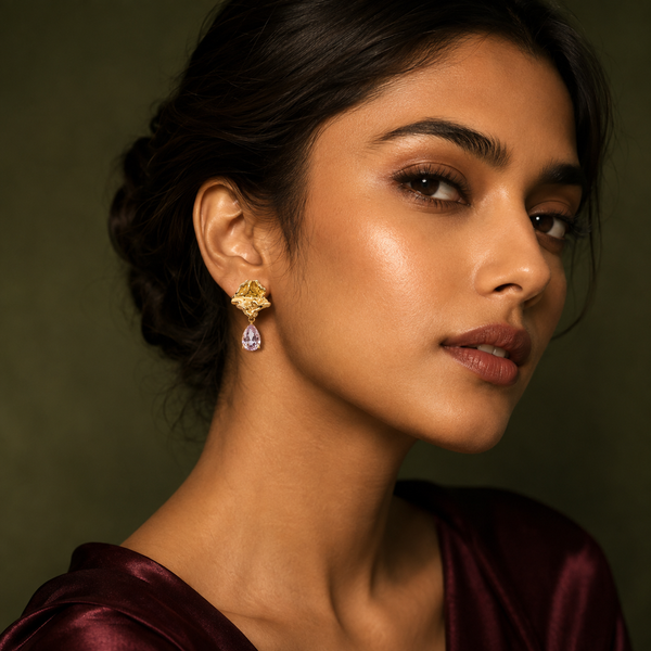 Earrings Gold-Tone Ornamental Filigree Stone Earrings - House of Viya