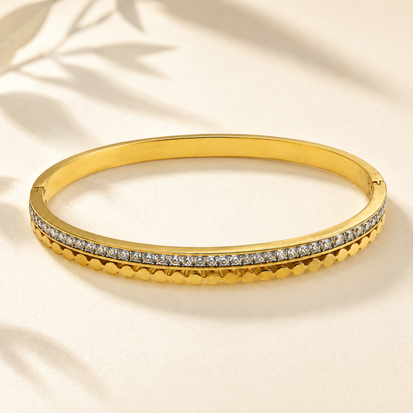 Gold Infinity Diamond Oval Kada for Women | Figure Eight Stone Stainless Steel Ladies Bangle | Symbolic Festive Jewellery - House of Viya