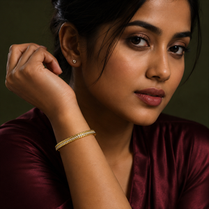 Kadas Gold-Tone Pavé Eternity Stone-Studded Kada with Sparkling Crystal Rows - Polished Finish Sleek Bracelet