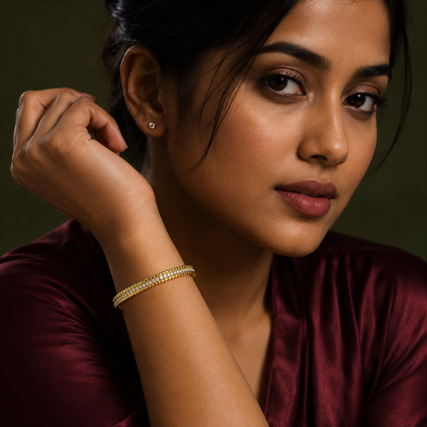 Kadas Gold-Tone Pavé Eternity Stone-Studded Kada with Sparkling Crystal Rows - Polished Finish Sleek Bracelet - House of Viya