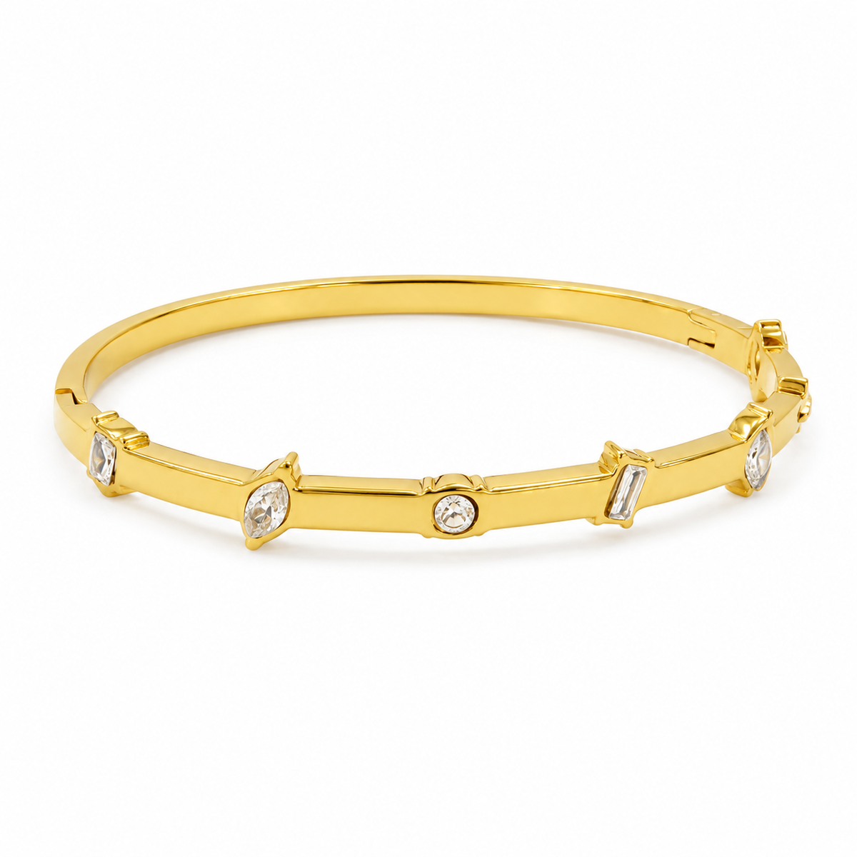 Kadas Gold-Tone Stone-Studded Kada Bangle with Marquise Accents for Women