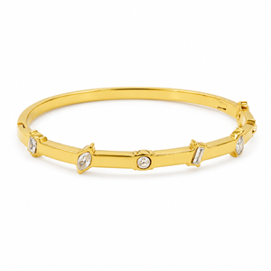 Kadas Gold-Tone Stone-Studded Kada Bangle with Marquise Accents for Women
