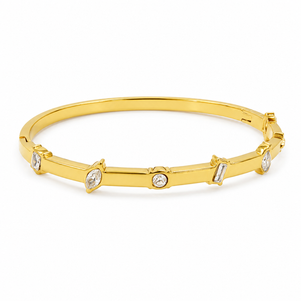 Kadas Gold-Tone Stone-Studded Kada Bangle with Marquise Accents for Women - House of Viya