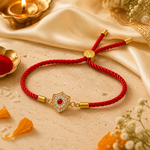 Rakhi Stone-Studded Shield Motif Charm Design Rakhi