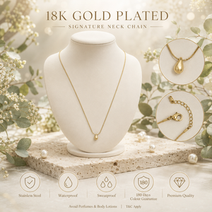 Chain 18K Gold-Plated Minimal Chain with Plain Gold Teardrop Charm - House of Viya