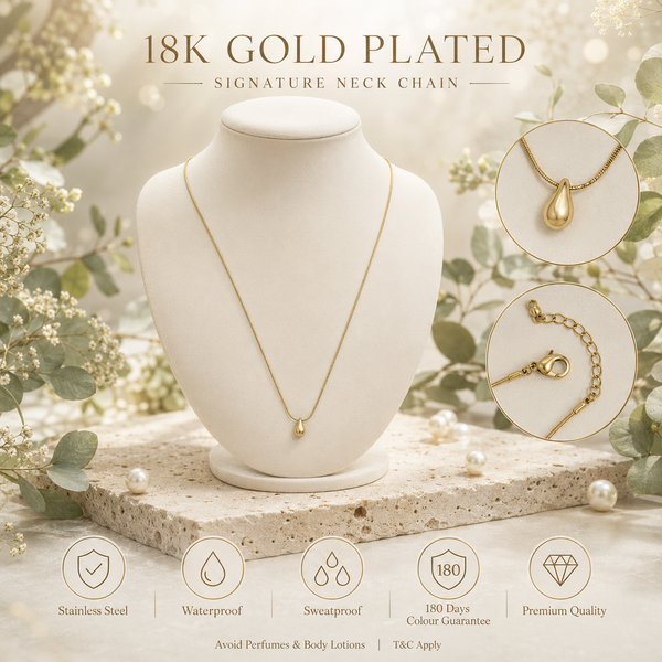 Chain 18K Gold-Plated Minimal Chain with Plain Gold Teardrop Charm - House of Viya