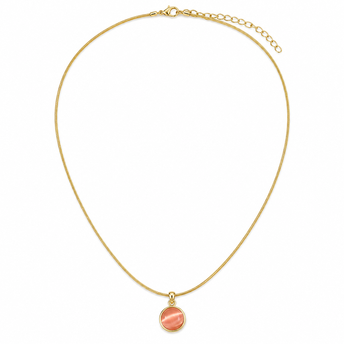 Chain 18K Gold-Plated Slim Chain with Round Light Orange Pendant