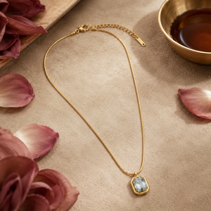 Chain 18K Gold-Plated Slim Chain with Emerald-Cut White Rectangular Pendant - House of Viya