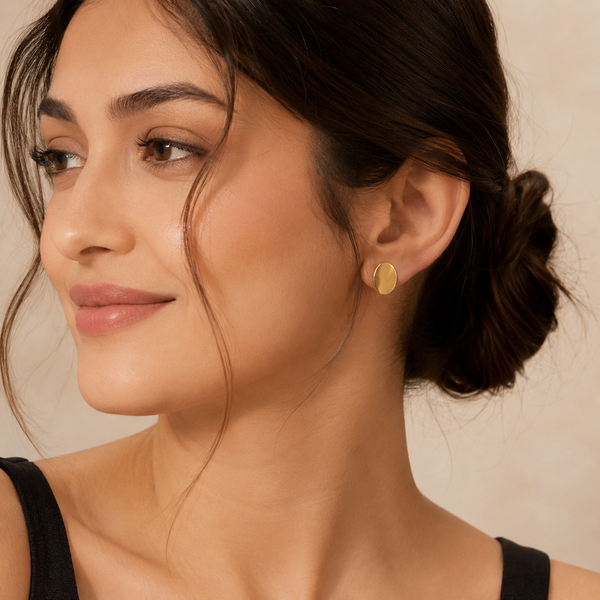 Earrings Emerald Oval Bezel, Halo Drop Hoop & Gold Oval Stud Earrings Set of 3 Pairs