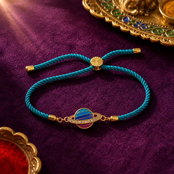 Rakhi Stone-Studded Saturn Planet Motif Design Rakhi
