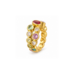 Rings Dual-Tone Polished Rainbow Stone Cluster Ring