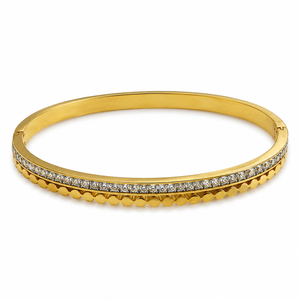 Gold Infinity Diamond Oval Kada for Women | Figure Eight Stone Stainless Steel Ladies Bangle | Symbolic Festive Jewellery