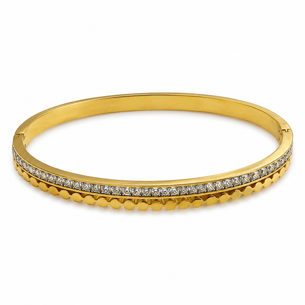 Gold Infinity Diamond Oval Kada for Women | Figure Eight Stone Stainless Steel Ladies Bangle | Symbolic Festive Jewellery - House of Viya