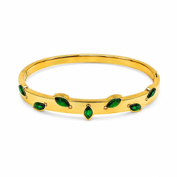 Real Marquise Emerald Green Stone Gold Oval Kada for Women | Oval Bezel Gemstone Stainless Steel Ladies Bangle | Genuine Stone Festive Jewellery - House of Viya