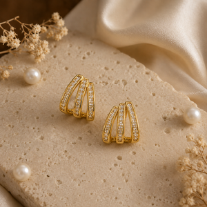 Earrings Gold-Tone Hexagon Frame Crystal Earrings - House of Viya