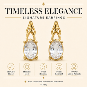 Earrings Gold-Tone Ornate Crown Clear Crystal Teardrop Drop Earrings