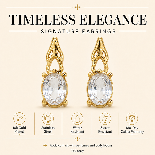 Earrings Gold-Tone Ornate Crown Clear Crystal Teardrop Drop Earrings - House of Viya