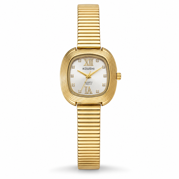 Watches Gold-Tone Cushion Shape Dial Crystal Hour Markers Bracelet Watch for Women