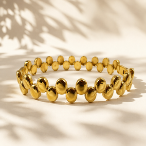 Gold Chunky Oval Egg Bead All Around Kada for Women | Large Ball Motif Stainless Steel Ladies Bangle | Bold Festive Wrist Jewellery