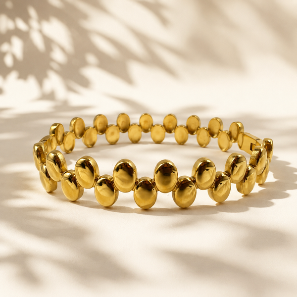 Gold Chunky Oval Egg Bead All Around Kada for Women | Large Ball Motif Stainless Steel Ladies Bangle | Bold Festive Wrist Jewellery - House of Viya