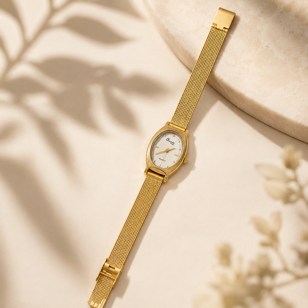 Watches Gold-Tone Barrel Dial Mesh Bracelet Watch for Women
