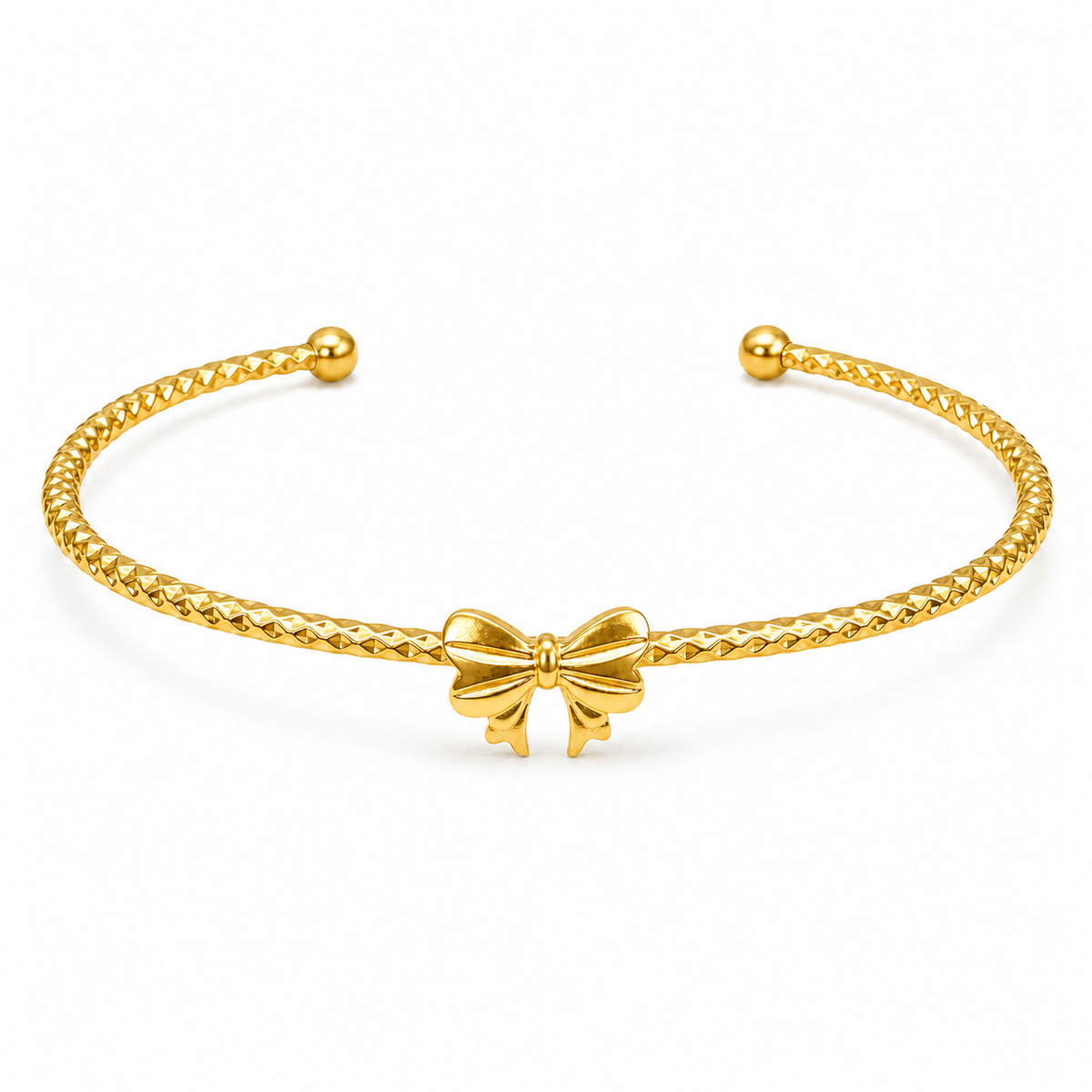 Gold Plain Beaded Twisted Cuff Kada for Women | Ball End Open Bangle | Classic Daily Wear Wrist Jewellery