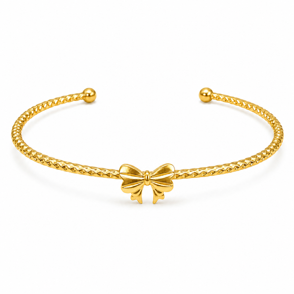 Gold Plain Beaded Twisted Cuff Kada for Women | Ball End Open Bangle | Classic Daily Wear Wrist Jewellery - House of Viya