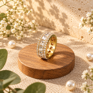 Rings Dual-Tone Polished White Stone Contemporary Ring