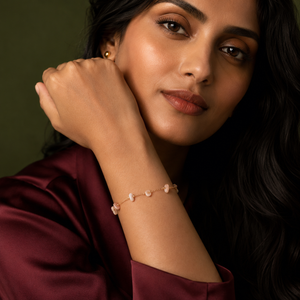 Gold Plated Mother of Pearl White Stone Chip Dual Strand Delicate Chain Bracelet with Lobster Clasp