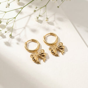 18K Gold Plated Bow Charm Hoop Earrings