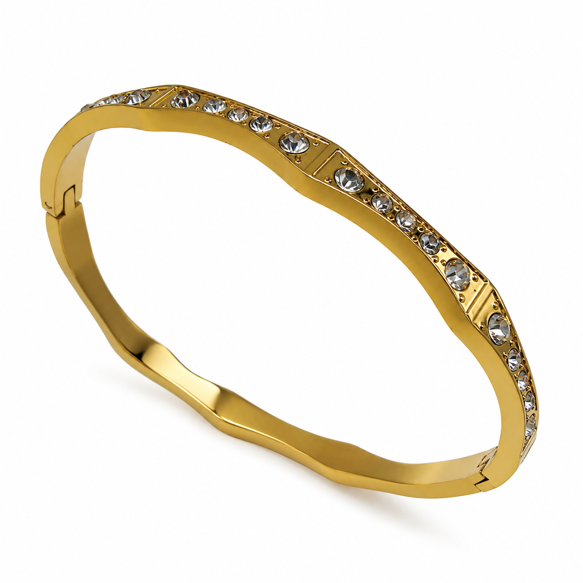 Gold Marquise Diamond Accent Oval Kada for Women | Elongated Stone Stainless Steel Ladies Bangle | Elegant Festive Jewellery