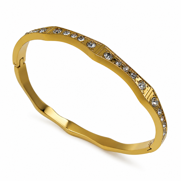 Gold Marquise Diamond Accent Oval Kada for Women | Elongated Stone Stainless Steel Ladies Bangle | Elegant Festive Jewellery - House of Viya