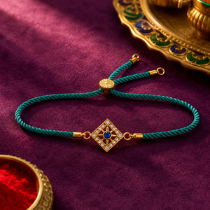 Rakhi Stone-Studded Diamond Square Geometric Motif Rakhi