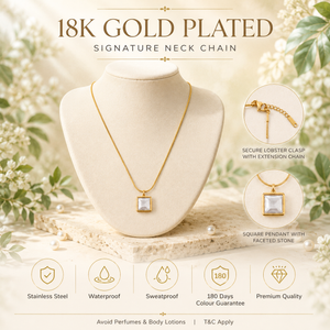 Chain 18K Gold-Plated Fine Chain with Square White Stone Pendant - House of Viya
