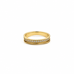 Anti tranish Gold plated 3 line Criss cross with Above 1 line CZ stone Rings for adults - 1PC